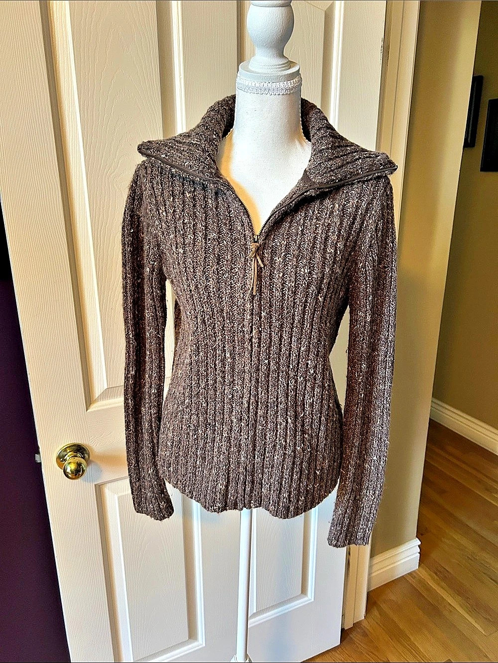 Charter Club Brown Zip Front Sweater Size Medium